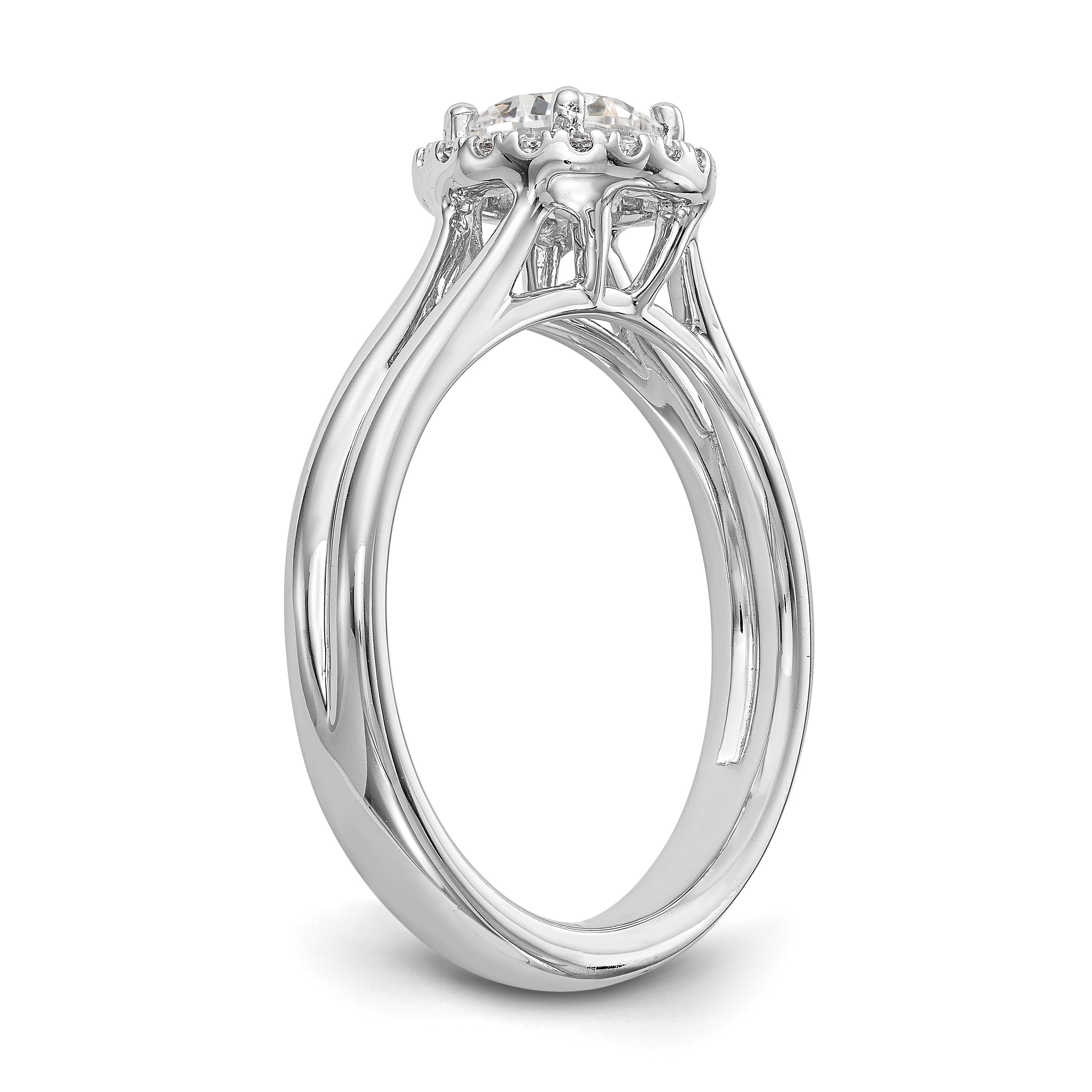 14K Weißgold Rund Heiligenschein Synthetisch Diamant Split Shank Verlobungsring