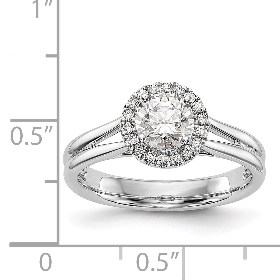 14K Weißgold Rund Heiligenschein Synthetisch Diamant Split Shank Verlobungsring