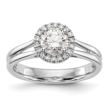 14K Weißgold Rund Heiligenschein Synthetisch Diamant Split Shank Verlobungsring