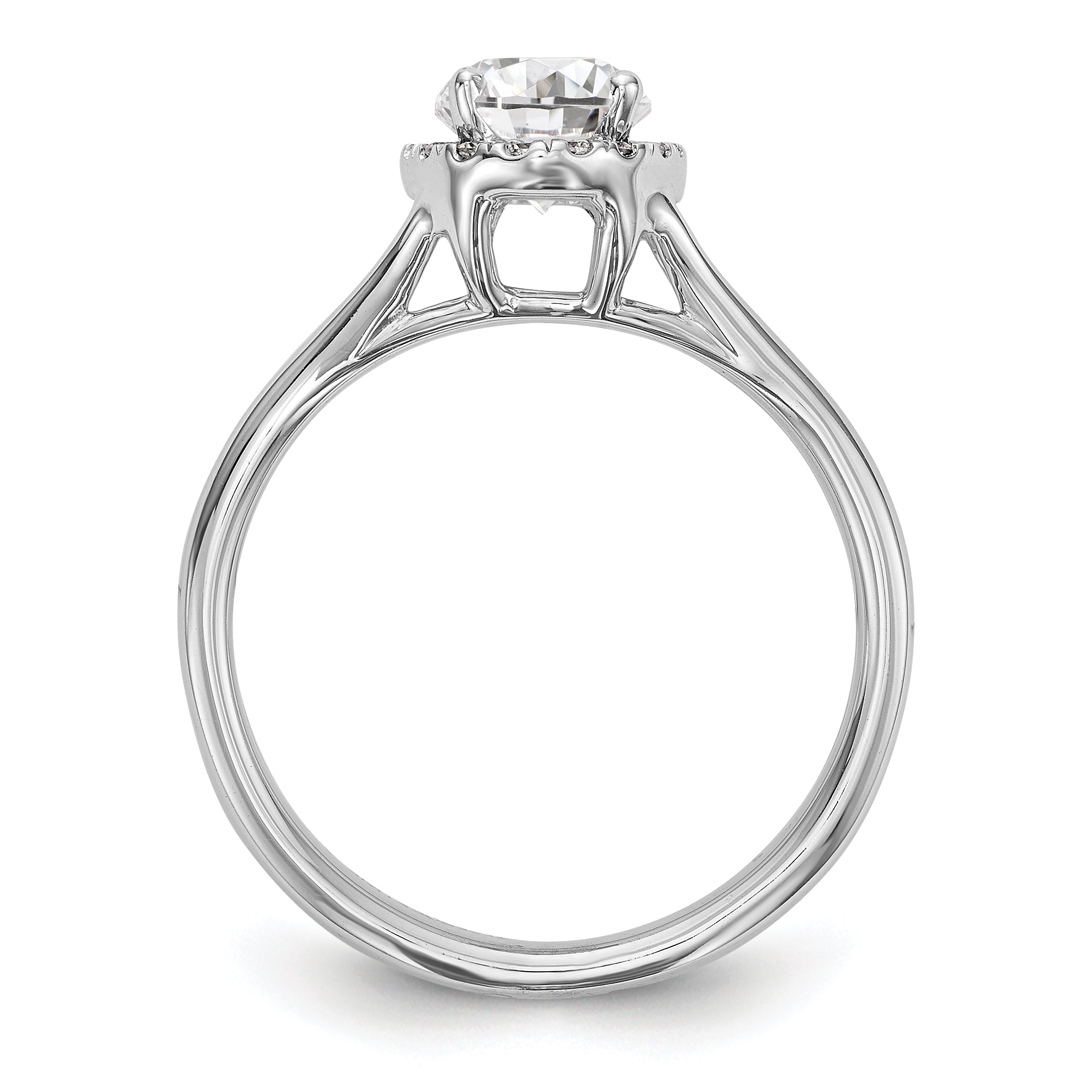 14K Weißgold Oval Heiligenschein Synthetisch Diamant Split Shank Verlobungsring