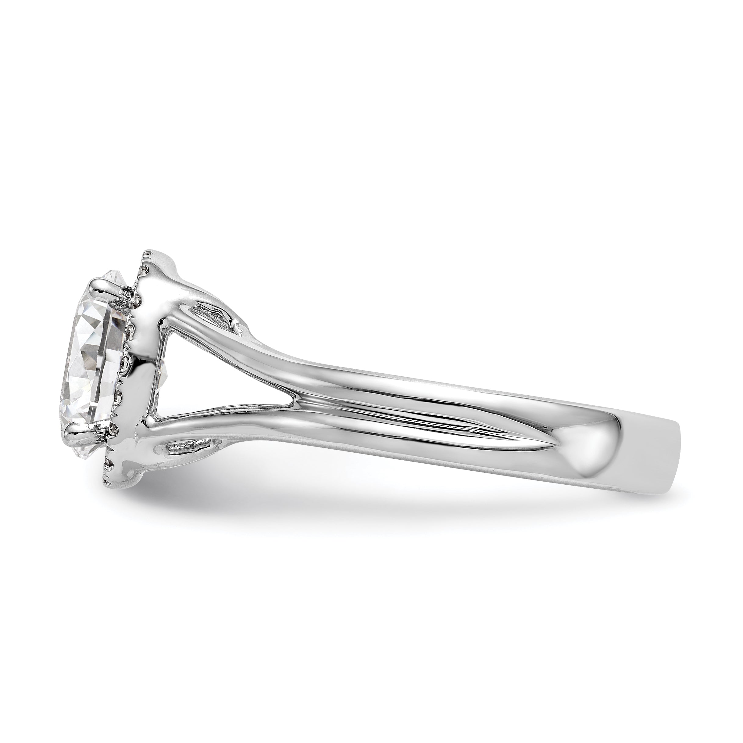 14K Weißgold Oval Heiligenschein Synthetisch Diamant Split Shank Verlobungsring