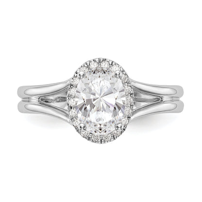 14K Weißgold Oval Heiligenschein Synthetisch Diamant Split Shank Verlobungsring