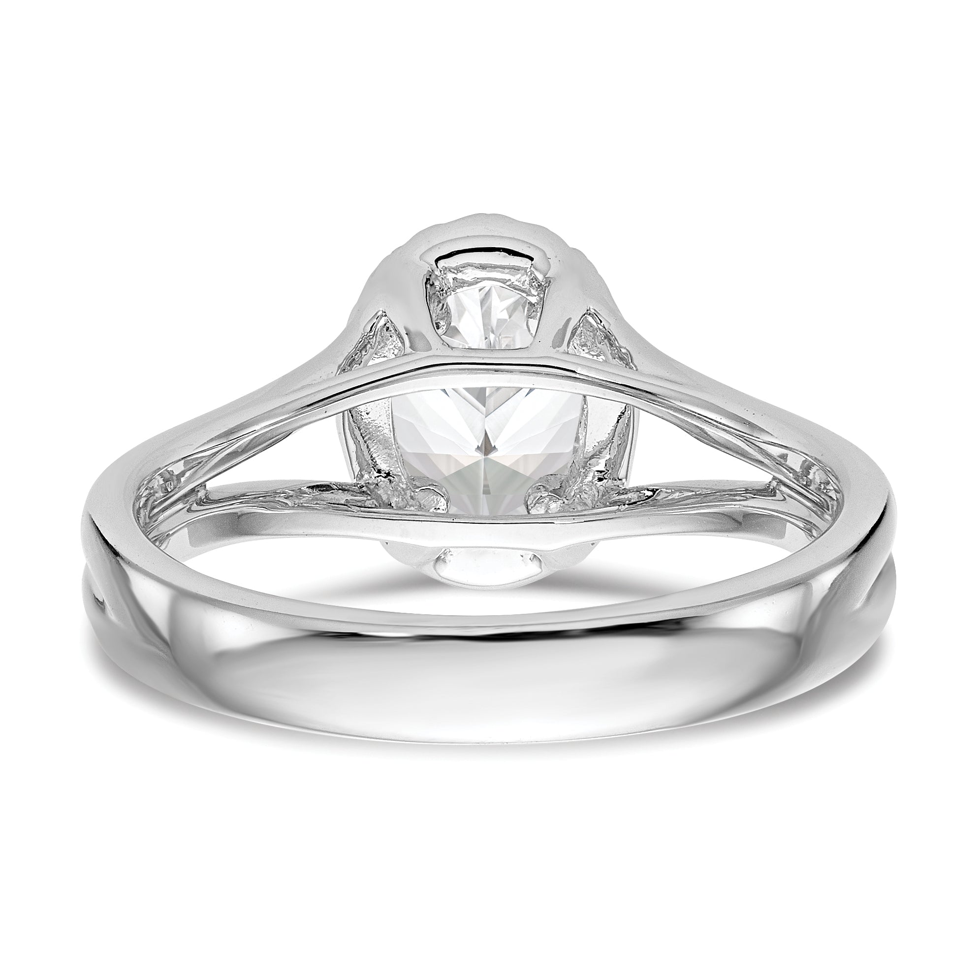 14K Weißgold Oval Heiligenschein Synthetisch Diamant Split Shank Verlobungsring