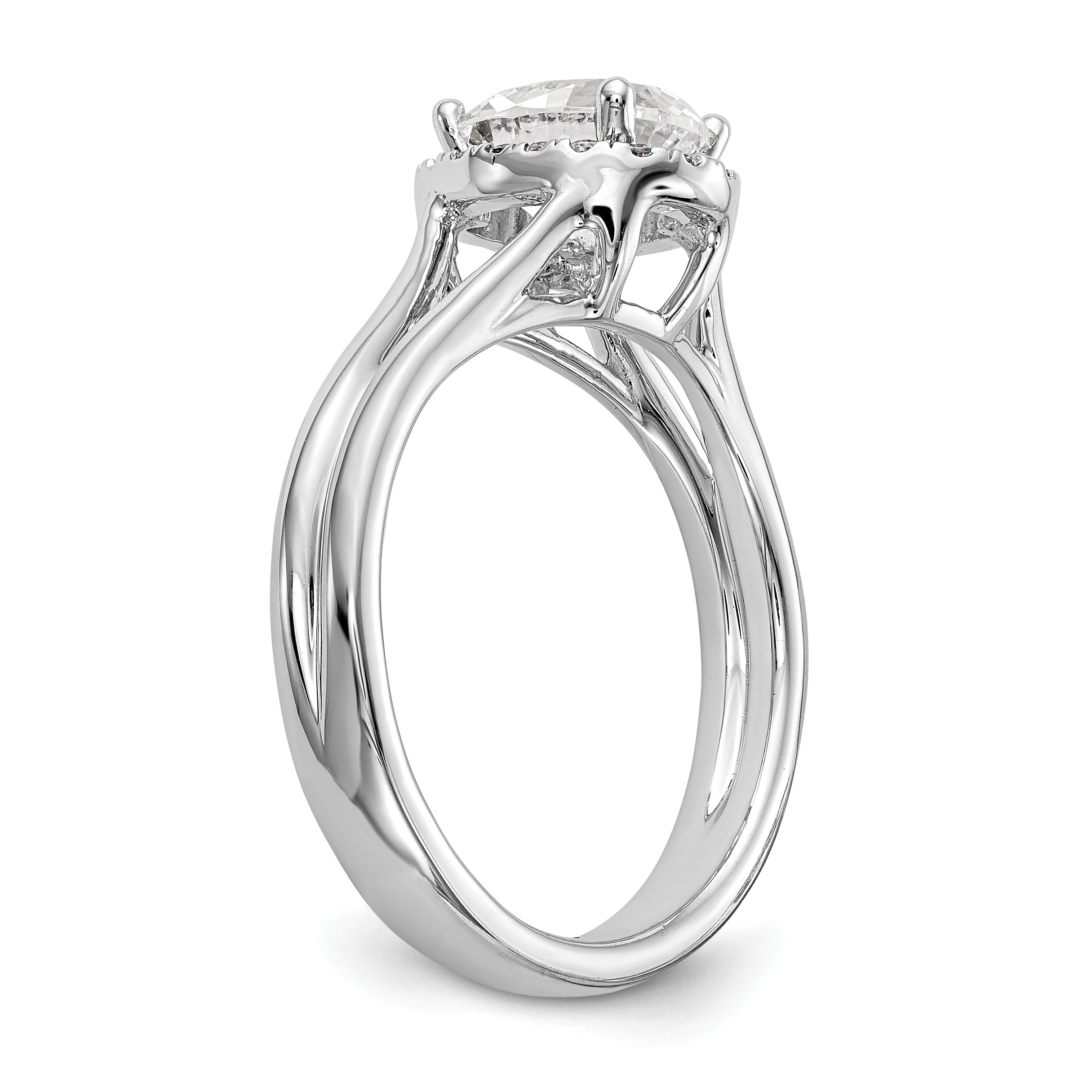 14K Weißgold Oval Heiligenschein Synthetisch Diamant Split Shank Verlobungsring