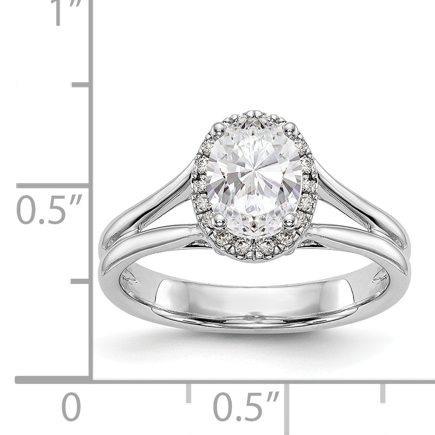 14K Weißgold Oval Heiligenschein Synthetisch Diamant Split Shank Verlobungsring