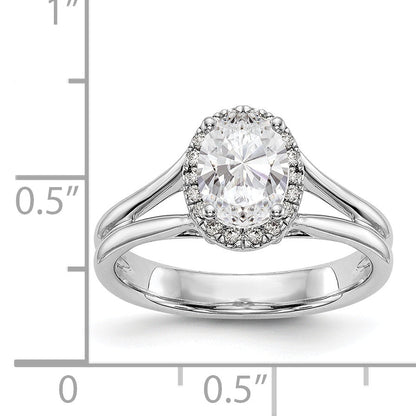 14K Weißgold Oval Heiligenschein Synthetisch Diamant Split Shank Verlobungsring