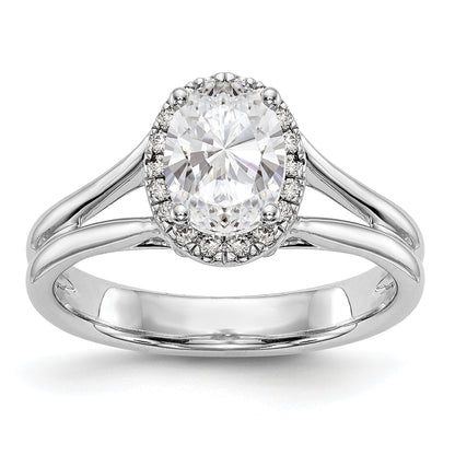 14K Weißgold Oval Heiligenschein Synthetisch Diamant Split Shank Verlobungsring