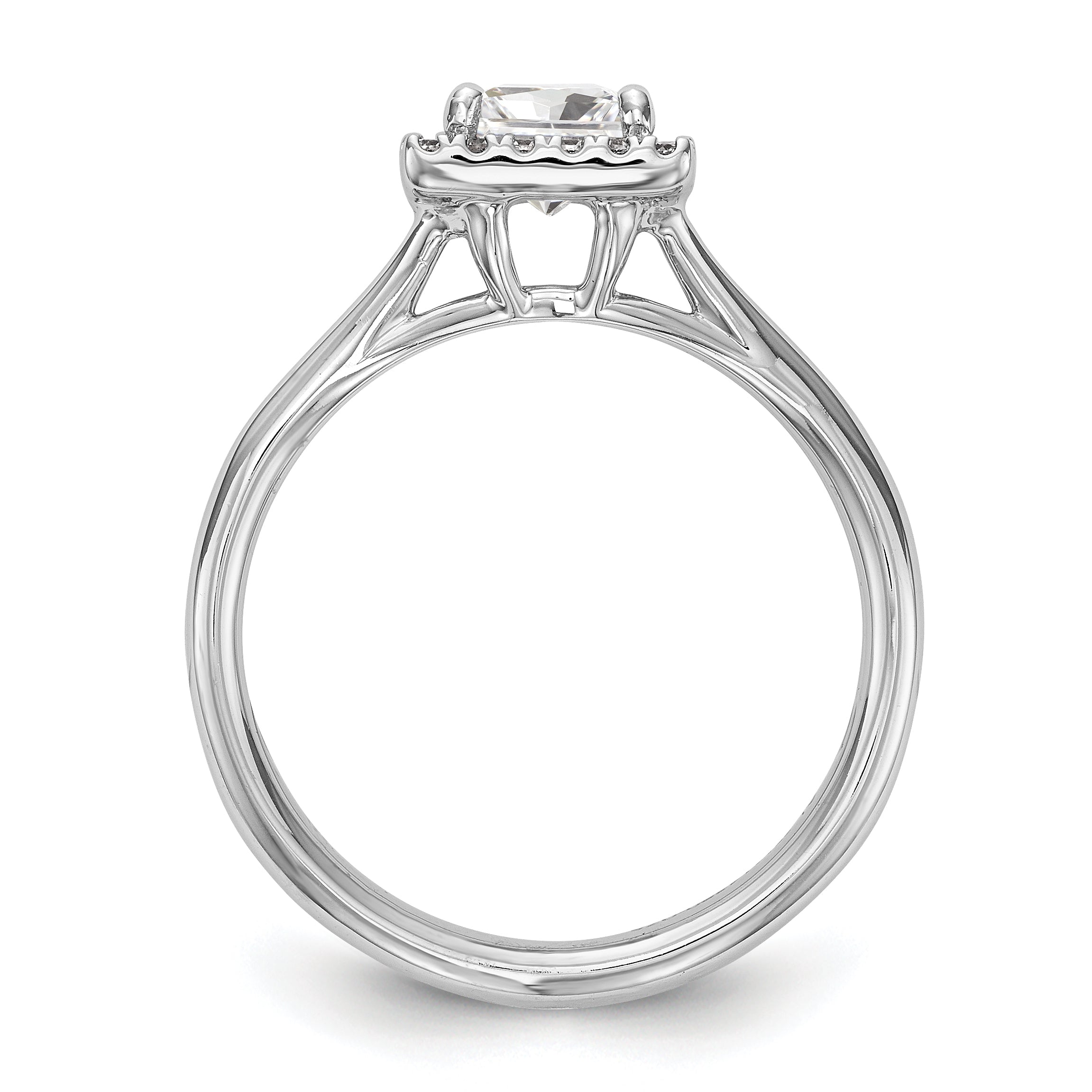 14K Weißgold Verlobungsring, Princess Halo mit simuliertem Diamant und geteiltem Ring
