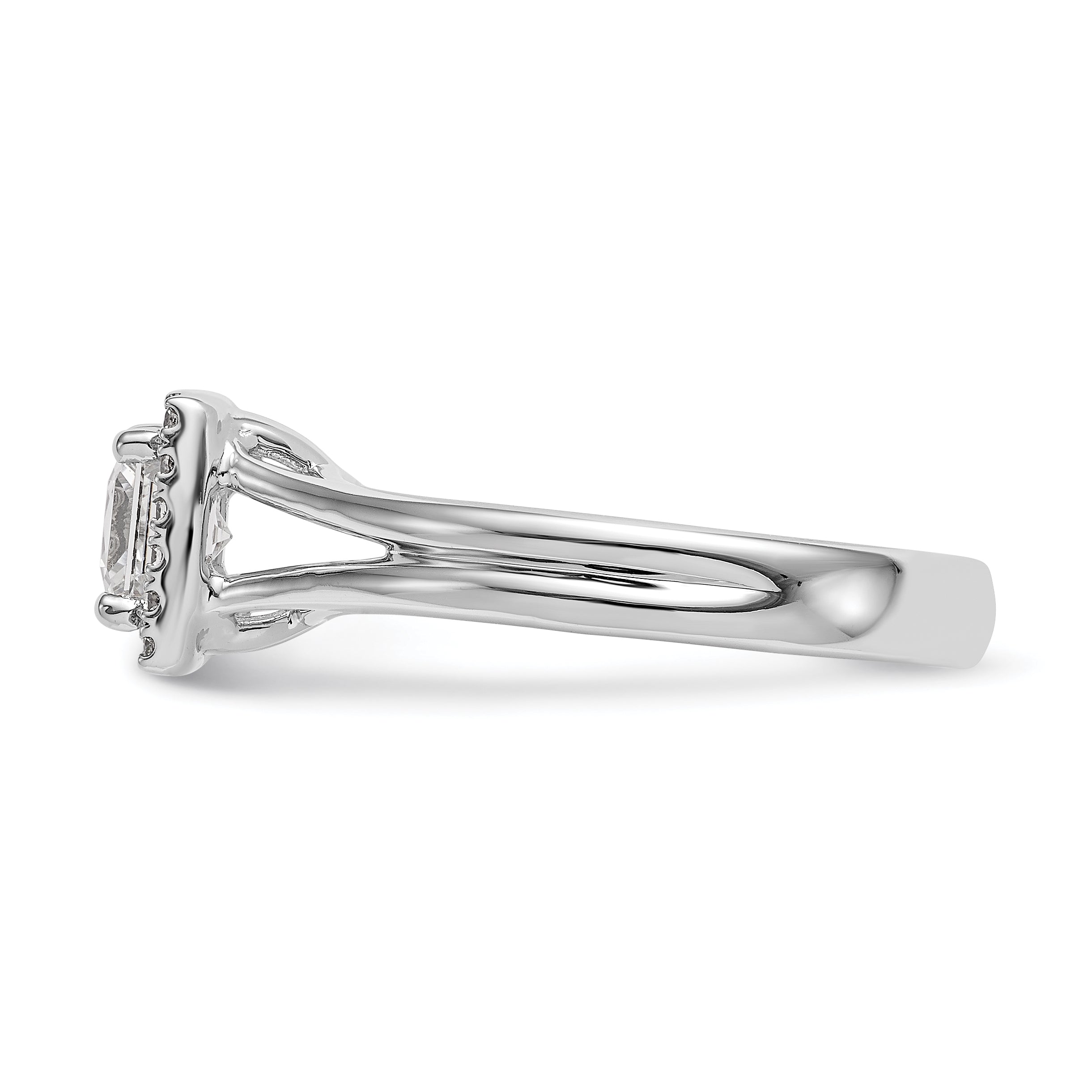 14K Weißgold Verlobungsring, Princess Halo mit simuliertem Diamant und geteiltem Ring
