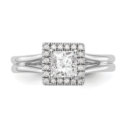 14K Weißgold Verlobungsring, Princess Halo mit simuliertem Diamant und geteiltem Ring