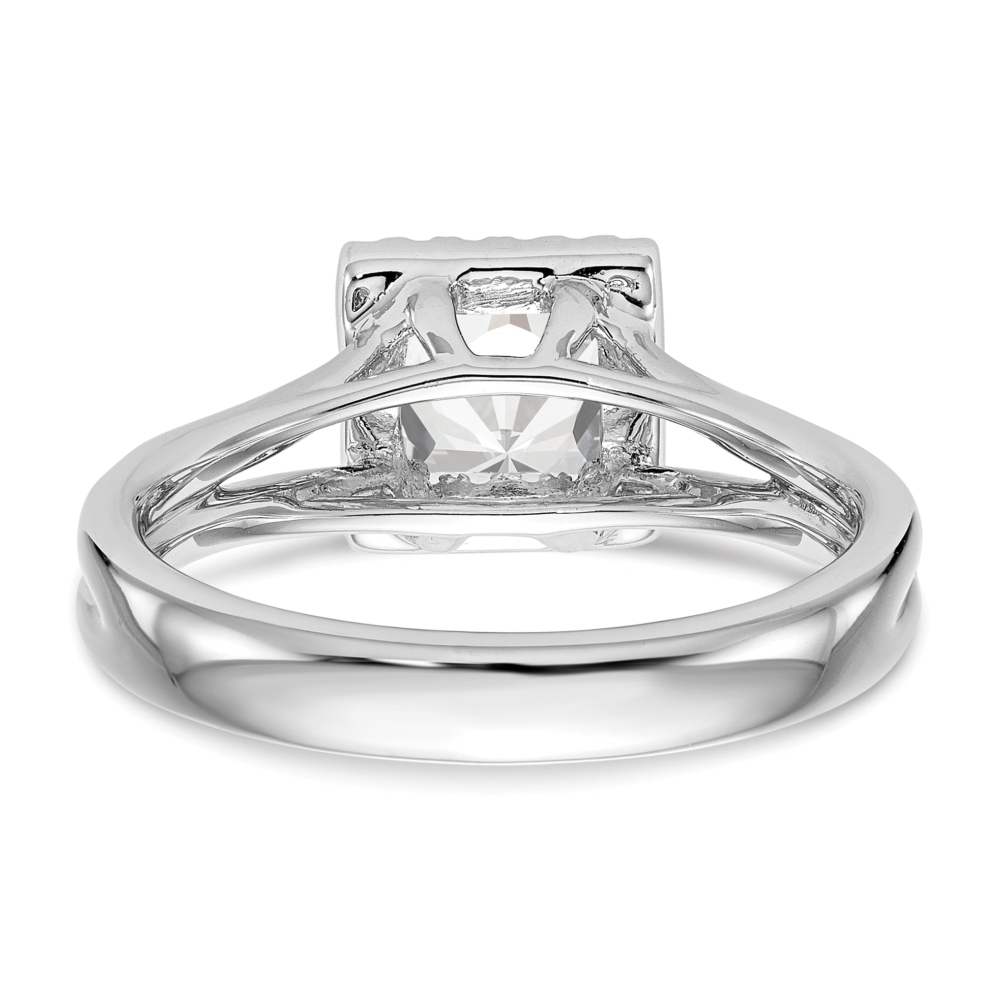 14K Weißgold Verlobungsring, Princess Halo mit simuliertem Diamant und geteiltem Ring