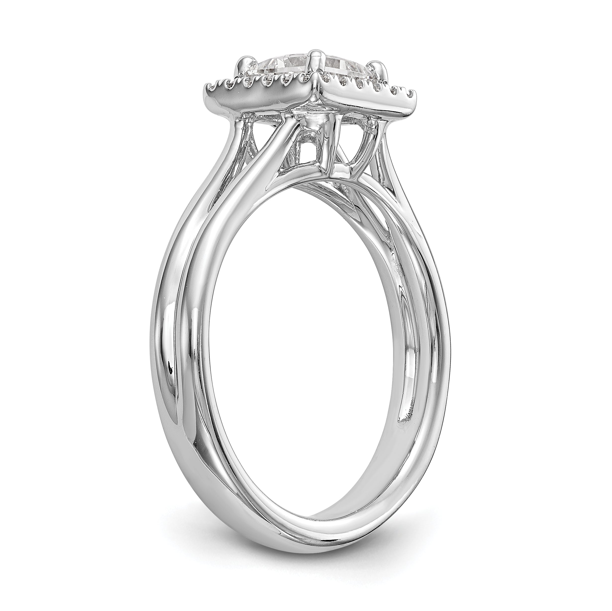 14K Weißgold Verlobungsring, Princess Halo mit simuliertem Diamant und geteiltem Ring