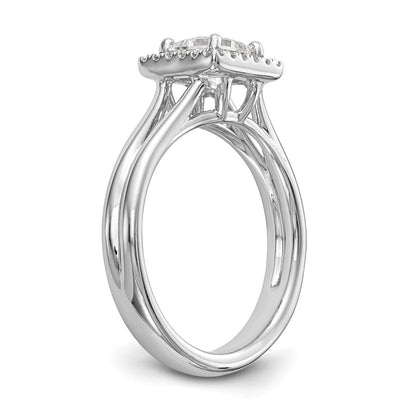 14K Weißgold Verlobungsring, Princess Halo mit simuliertem Diamant und geteiltem Ring