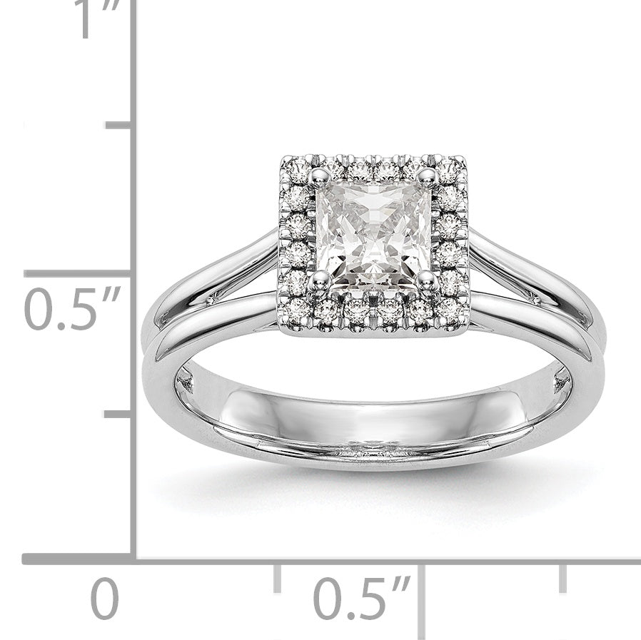 14K Weißgold Verlobungsring, Princess Halo mit simuliertem Diamant und geteiltem Ring