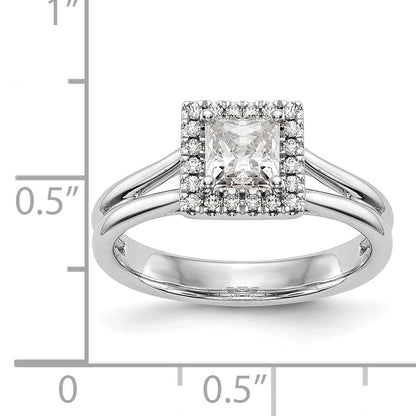 14K Weißgold Verlobungsring, Princess Halo mit simuliertem Diamant und geteiltem Ring
