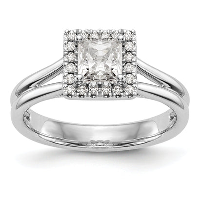 14K Weißgold Verlobungsring, Princess Halo mit simuliertem Diamant und geteiltem Ring