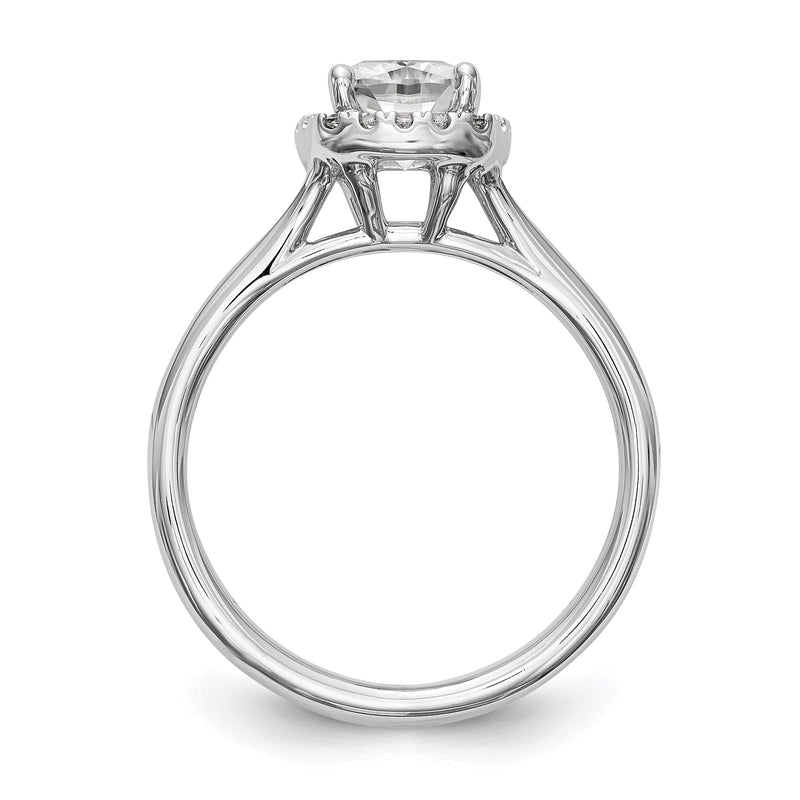 14K Weißgold Verlobungsring mit Kissenschliff-Halo aus simulierten Diamanten und geteiltem Ring