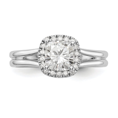 14K Weißgold Verlobungsring mit Kissenschliff-Halo, simuliertem Diamant und geteiltem Ringband