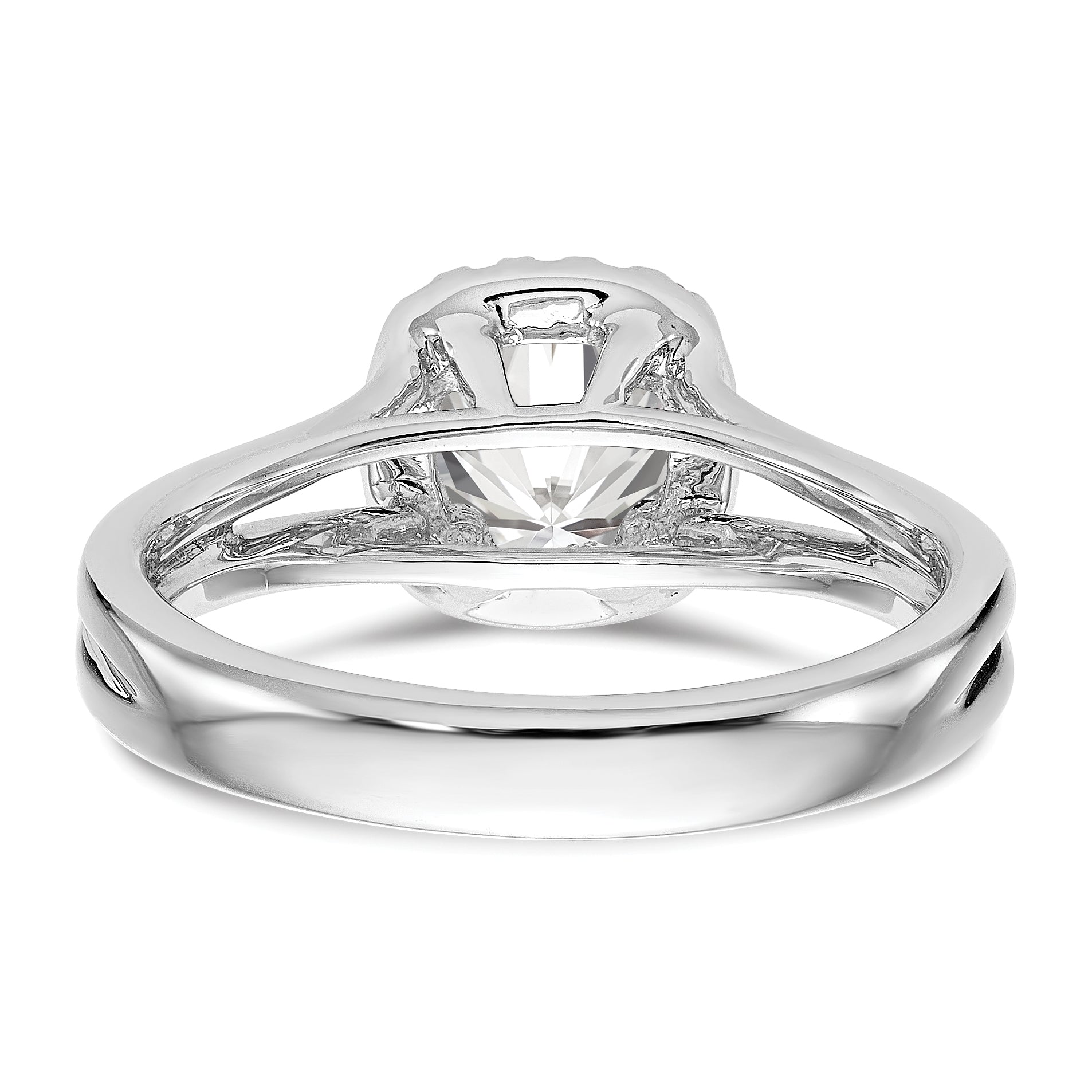 14K Weißgold Verlobungsring mit Kissenschliff-Halo, simulierten Diamanten und geteilter Ringschiene