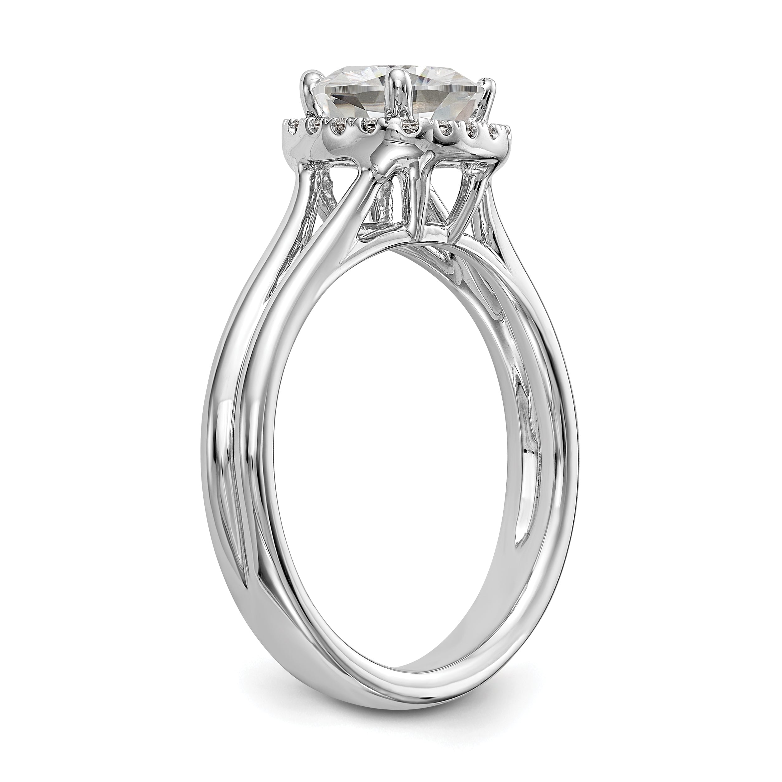 14K Weißgold Verlobungsring mit Kissenschliff-Halo, simuliertem Diamanten und geteiltem Ring
