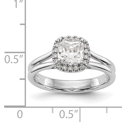 14K Weißgold Verlobungsring mit Kissenschliff-Halo, simulierten Diamanten und geteilter Ringschiene