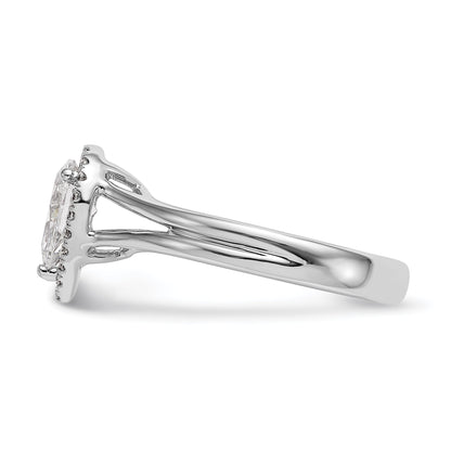 14K Weißgold Verlobungsring mit Halo, tropfenförmigem simuliertem Diamant und geteiltem Ring