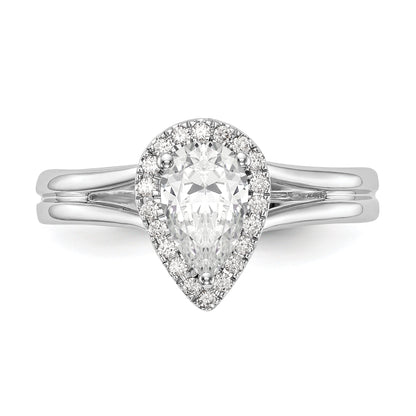 14K Weißgold Verlobungsring mit Halo, tropfenförmigem simuliertem Diamant und geteiltem Ring