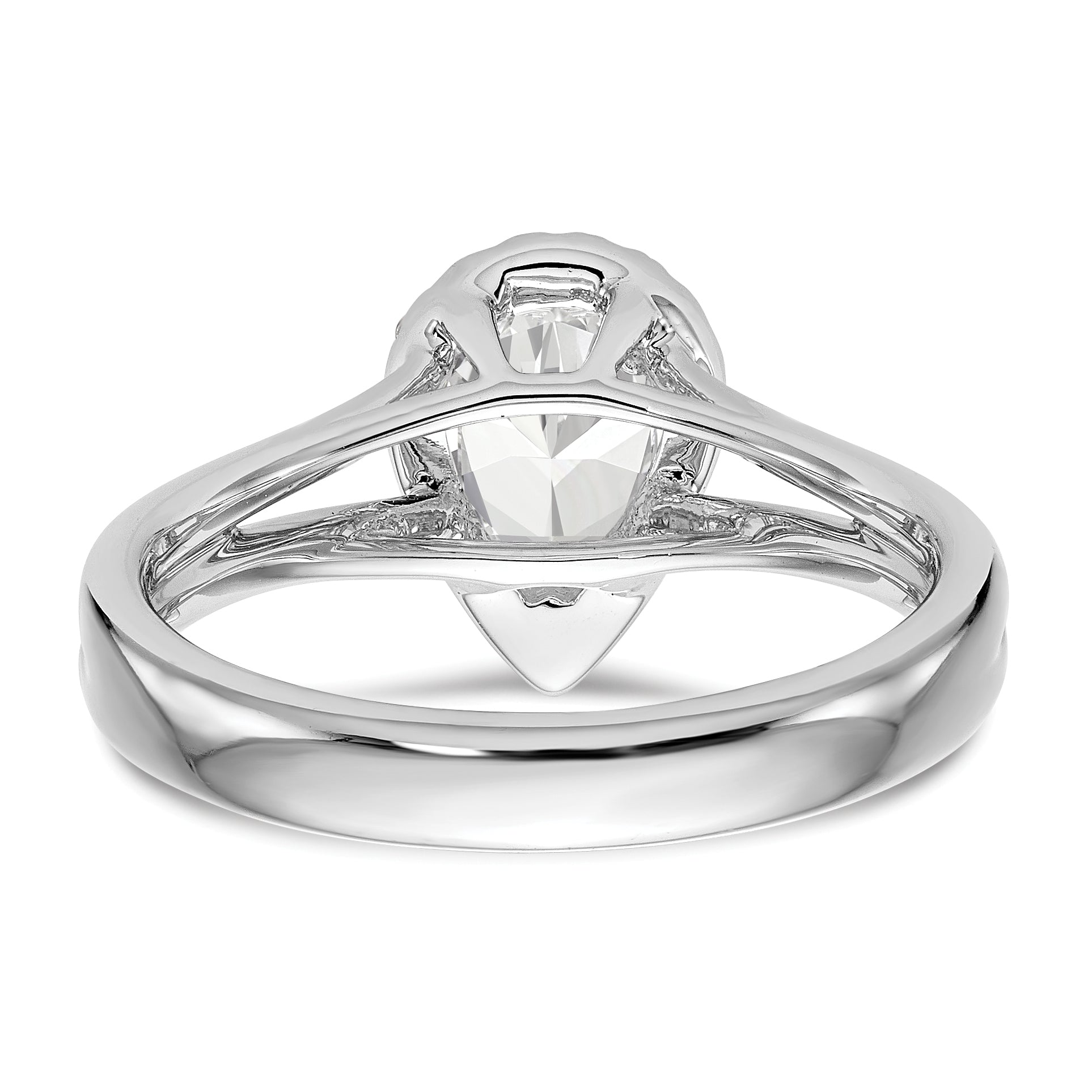 14K Weißgold Verlobungsring mit Halo, tropfenförmigem simuliertem Diamant und geteiltem Ring
