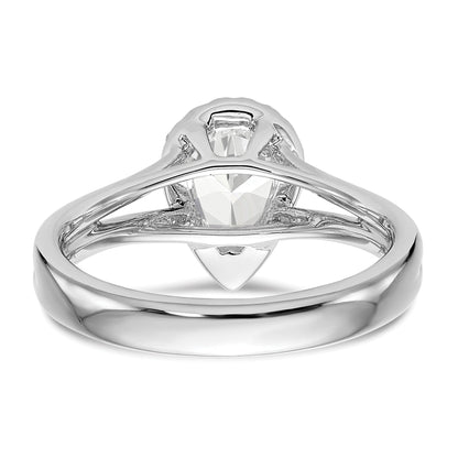 14K Weißgold Verlobungsring mit Halo, tropfenförmigem simuliertem Diamant und geteiltem Ring