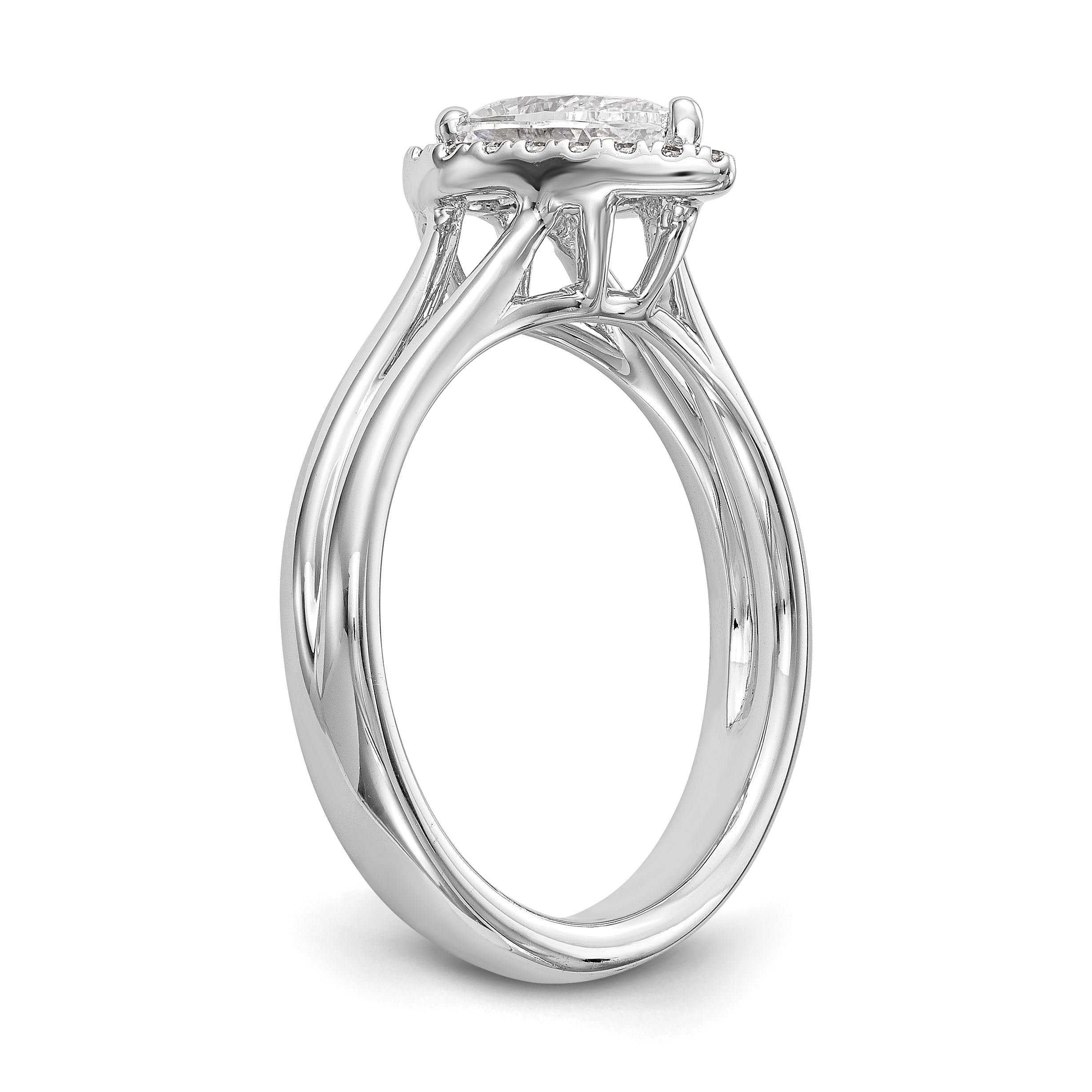 14K Weißgold Verlobungsring mit Halo, tropfenförmigem simuliertem Diamant und geteiltem Ring