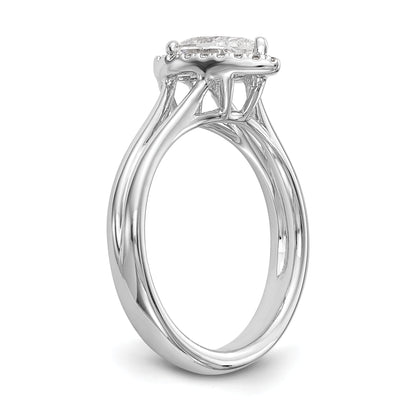 14K Weißgold Verlobungsring mit Halo, tropfenförmigem simuliertem Diamant und geteiltem Ring