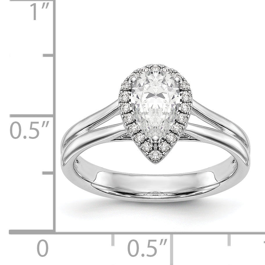 14K Weißgold Verlobungsring mit Halo, tropfenförmigem simuliertem Diamant und geteiltem Ring