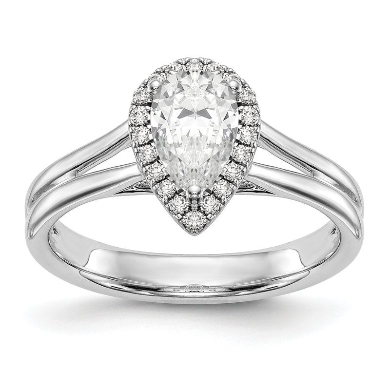 14K Weißgold Verlobungsring mit Halo, tropfenförmigem simuliertem Diamant und geteiltem Ring