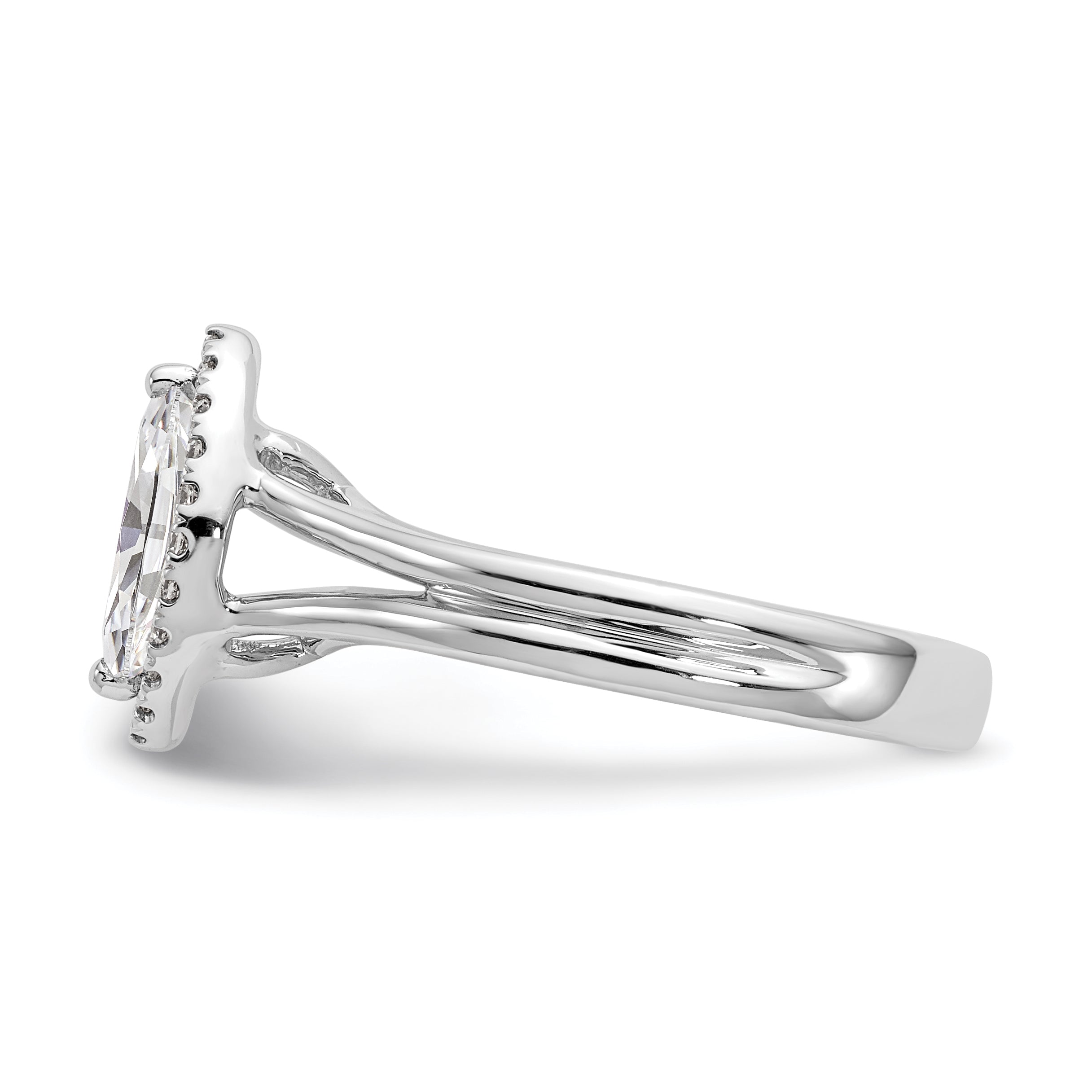 Verlobungsring aus 14K Weißgold mit Marquise-Halo aus simulierten Diamanten und geteilter Ringschiene