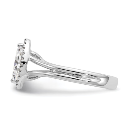 Verlobungsring aus 14K Weißgold mit Marquise-Halo aus simulierten Diamanten und geteilter Ringschiene