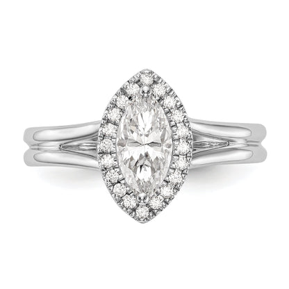 Verlobungsring aus 14K Weißgold mit Marquise-Halo aus simulierten Diamanten und geteilter Ringschiene