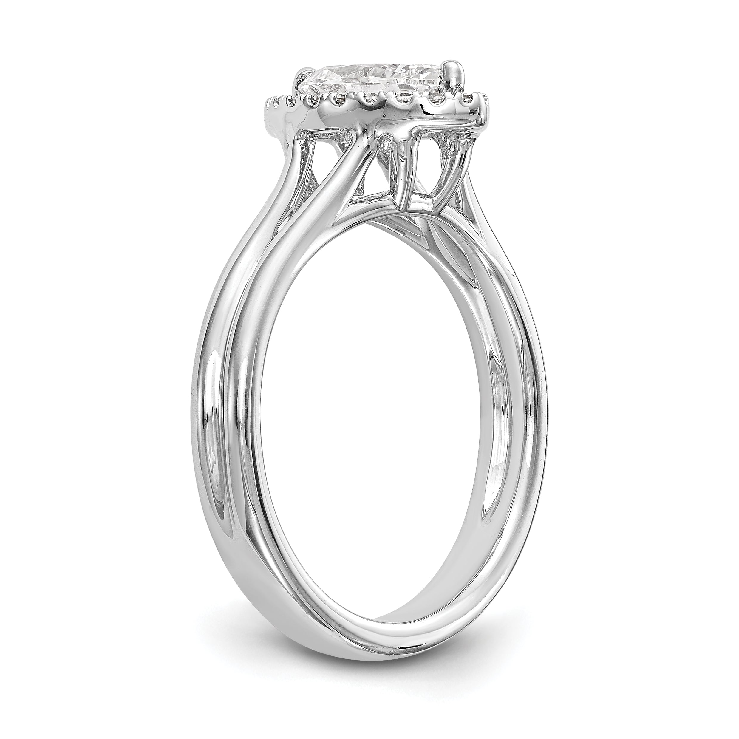 Verlobungsring aus 14K Weißgold mit Marquise-Halo aus simulierten Diamanten und geteilter Ringschiene