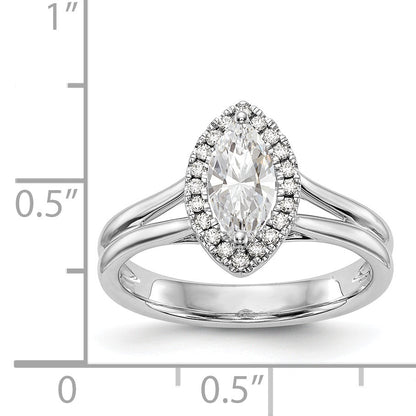 Verlobungsring aus 14K Weißgold mit Marquise-Halo aus simulierten Diamanten und geteilter Ringschiene