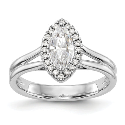 Verlobungsring aus 14K Weißgold mit Marquise-Halo aus simulierten Diamanten und geteilter Ringschiene