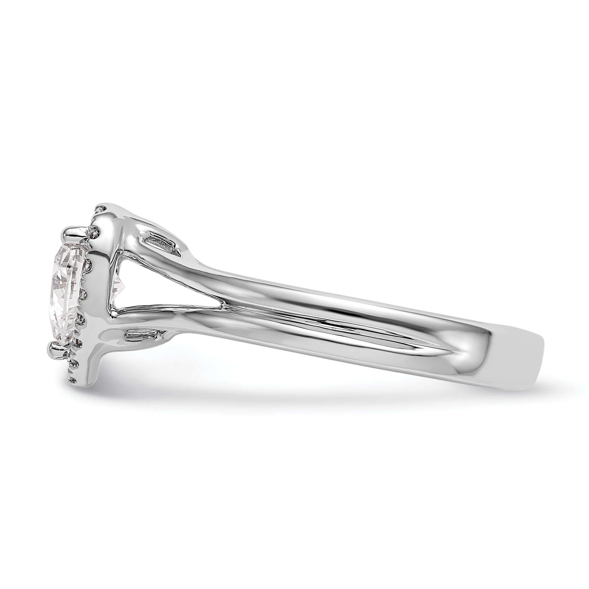 14K Weißgold Verlobungsring mit Herz-Halo aus simulierten Diamanten und geteiltem Ringband