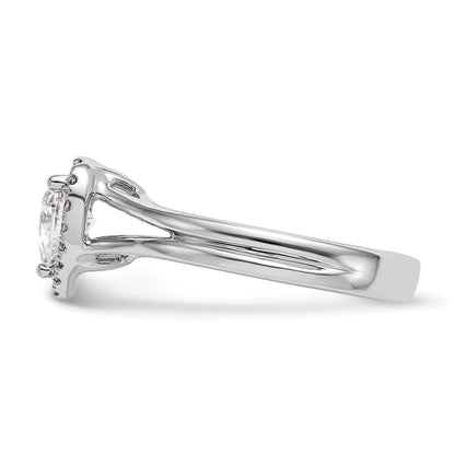 14K Weißgold Verlobungsring mit Herz-Halo, simuliertem Diamanten und geteilter Ringschiene