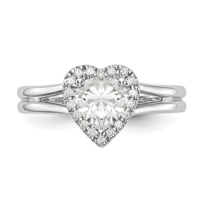 14K Weißgold Verlobungsring mit Herz-Halo, simuliertem Diamanten und geteilter Ringschiene