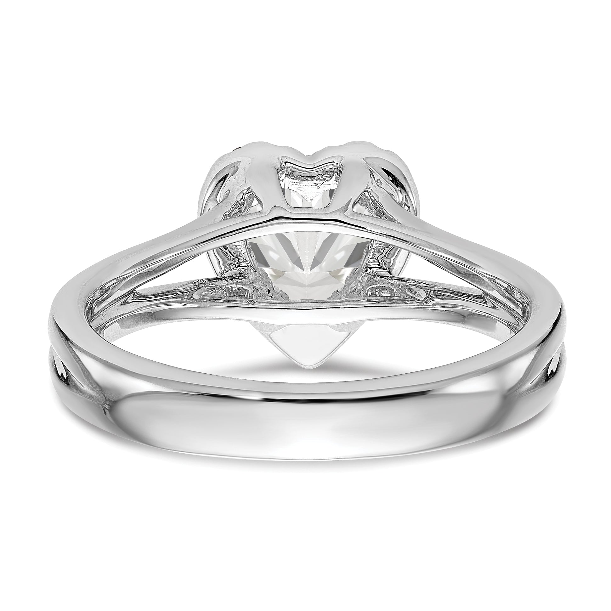 14K Weißgold Verlobungsring mit Herz-Halo aus simulierten Diamanten und geteiltem Ringband