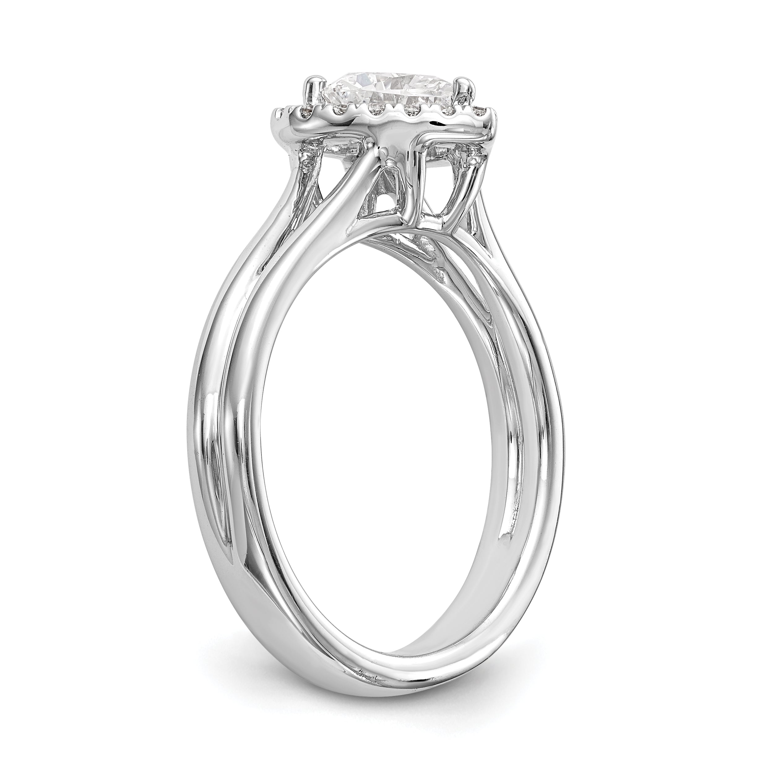 14K Weißgold Verlobungsring mit Herz-Halo, simuliertem Diamanten und geteilter Ringschiene