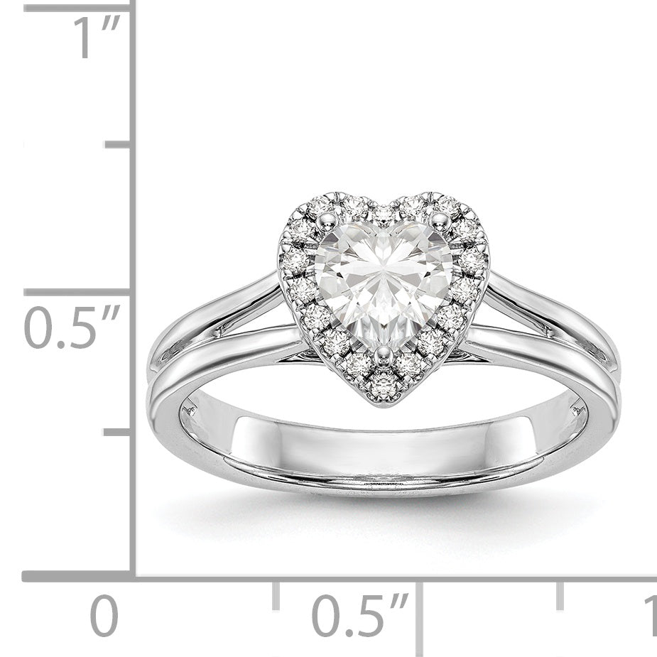 14K Weißgold Verlobungsring mit Herz-Halo aus simulierten Diamanten und geteiltem Ringband