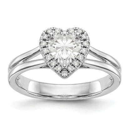 14K Weißgold Verlobungsring mit Herz-Halo, simuliertem Diamanten und geteilter Ringschiene