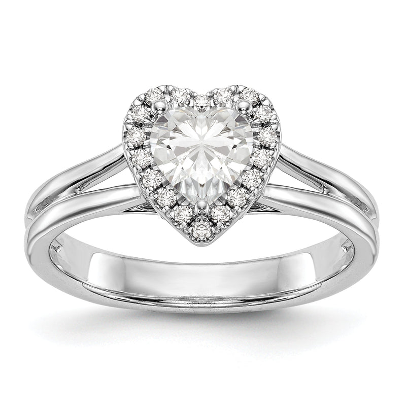 14K Weißgold Verlobungsring mit Herz-Halo aus simulierten Diamanten und geteiltem Ringband