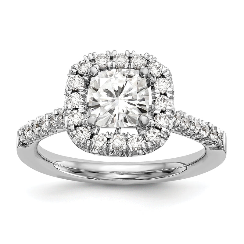 14K Weißgold 1,50 ct. Kissenschliff-Diamant Halo-Ring, halb, mit 30 Diamanten =0,53 ct