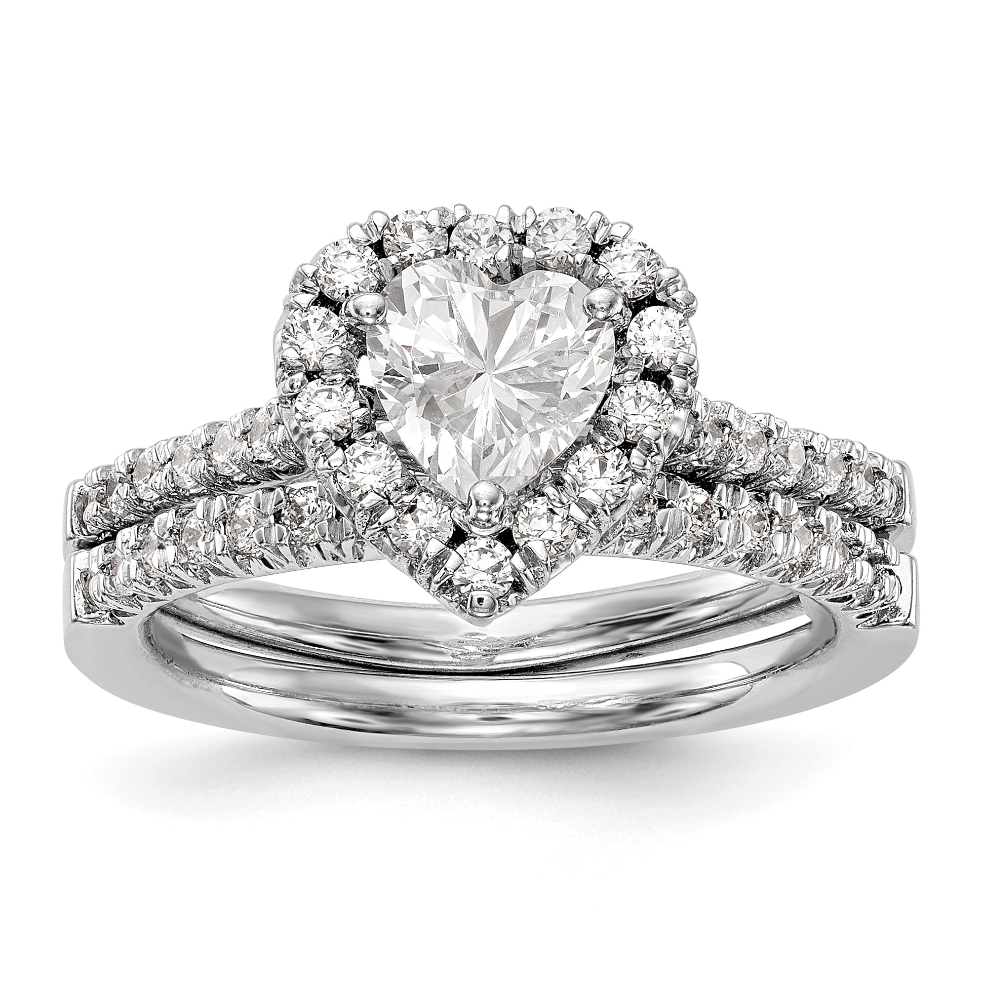 14K Weißgold Verlobungsring mit herzförmigem Halo und simuliertem Diamanten