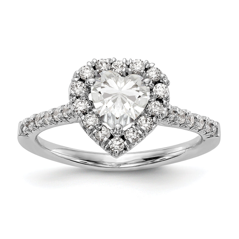 14K Weißgold Herz-Halo-Verlobungsring mit simulierten Diamanten